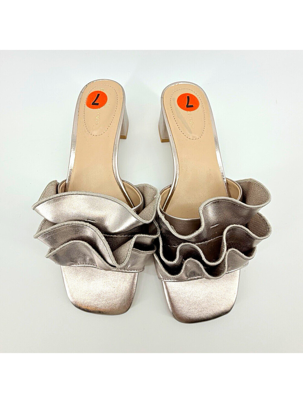 Bandolino Women’s Silver Ruffle Square Toe Slip-On Mule Heel Synthetic 7
